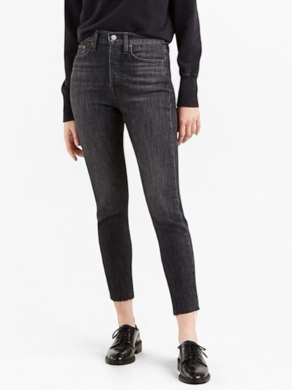 Levi's Wedgie Black Skinny Raw Hem Button Fly Jeans Size: 29